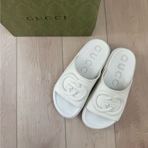 Gucci Ivory Logo Slide Sandals
